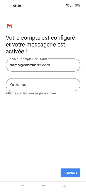 Donnez un nom à votre compte et saisissez votre nom. Sélectionnez SUIVANT
