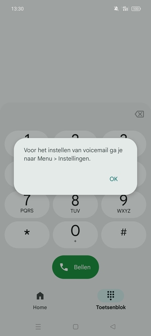 Als uw voicemail niet geïnstalleerd is, selecteert u OK