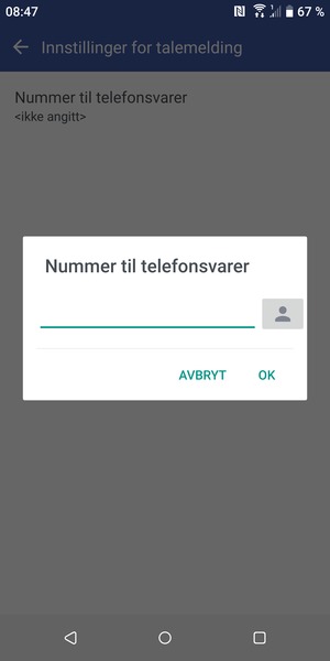 Skriv inn Nummer til telefonsvarer og velg OK