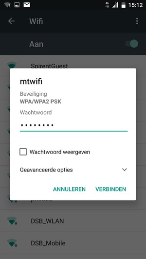 Voer het WiFi-wachtwoord in en selecteer VERBINDEN