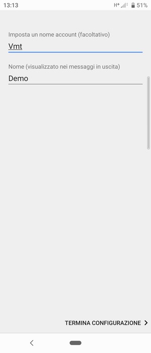 Scegli un nome per il tuo account e inserisci il tuo nome. Seleziona TERMINA CONFIGURAZIONE