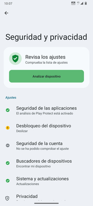 Seleccione Desbloqueo del dispositivo
