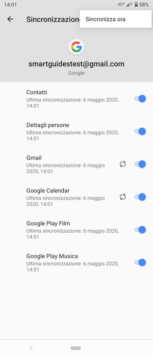 Seleziona Sincronizza ora