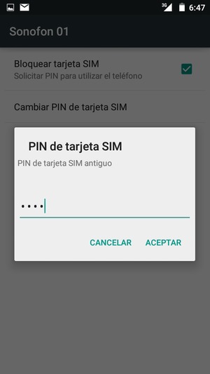 Introduzca su PIN de tarjeta SIM antiguo y seleccione ACEPTAR