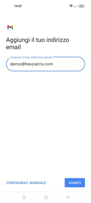 Inserisci il tuo indirizzo email e seleziona AVANTI