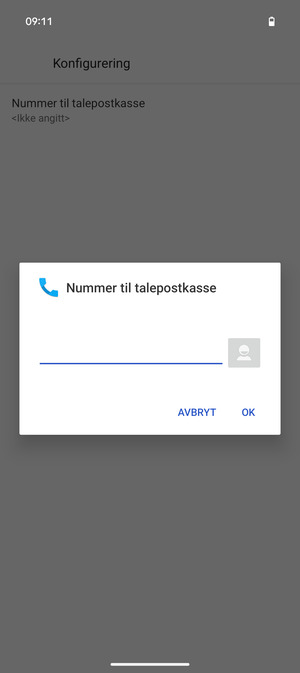 Skriv inn Nummer til talepostkasse og velg OK