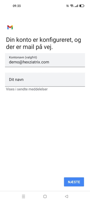 Giv din konto et navn og indtast dit navn. Vælg NÆSTE