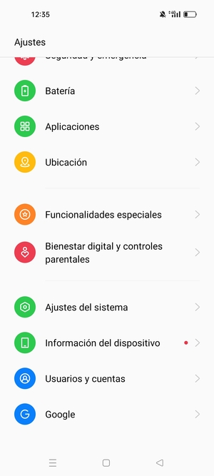 Desplácese y seleccione Información del dispositivo
