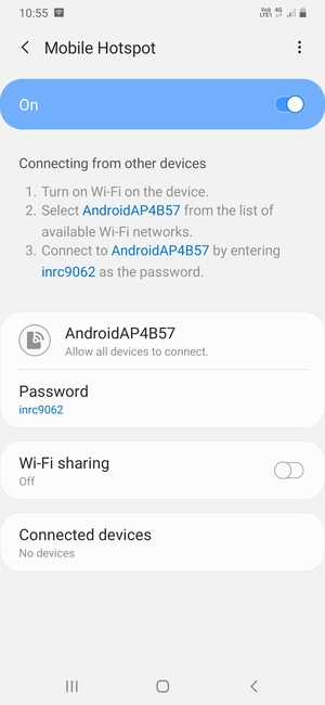 Your phone is now set up for use as a modem