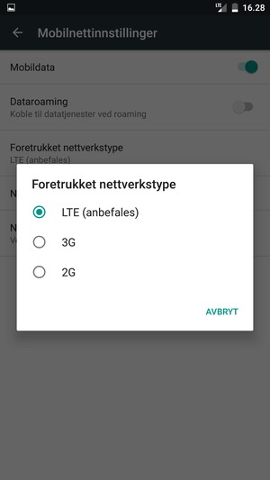 Velg ønsket alternativ