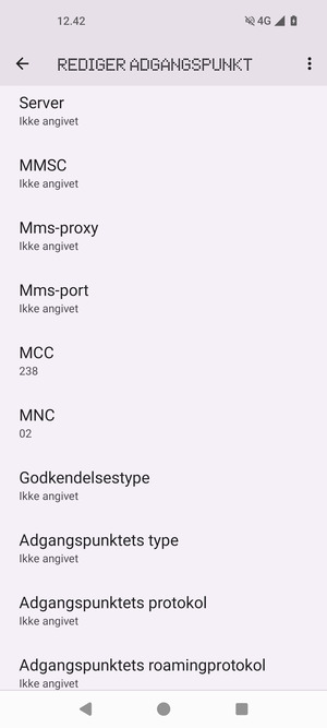 Scroll ned og indtast internet-oplysninger