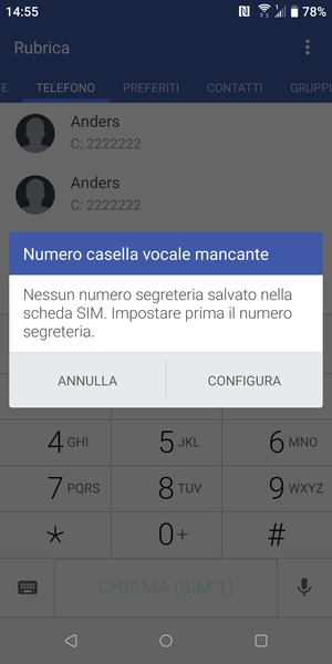 Se la segreteria telefonica non è configurata, seleziona CONFIGURA