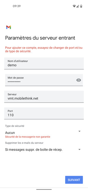Sélectionnez SUIVANT