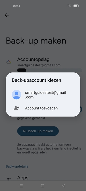 Selecteer uw back-up-account