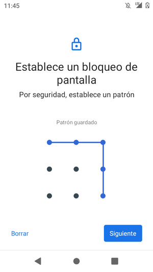 Dibuje un patrón de desbloqueo y seleccione Siguiente