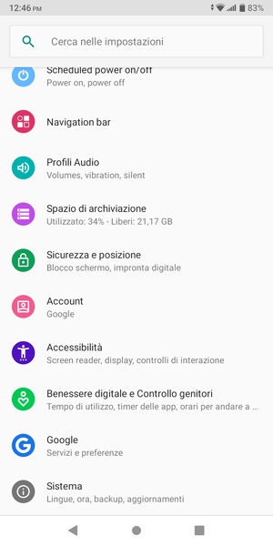 Scorri e seleziona Account