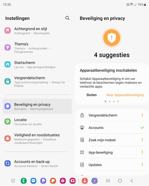 Scroll naar en selecteer Beveiliging en privacy