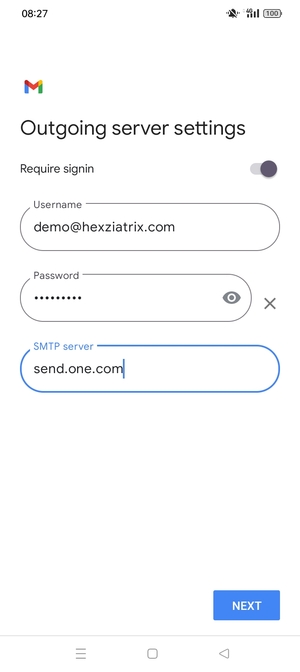 Enter  Outgoing server address and select NEXT