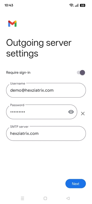 Enter  Outgoing server address and select Next