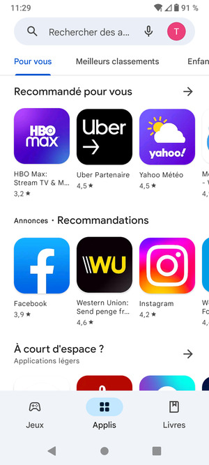 Sélectionnez la barre de Recherche