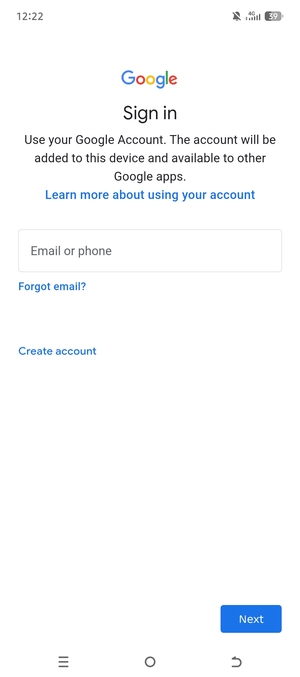 Enter your Gmail address and select Next