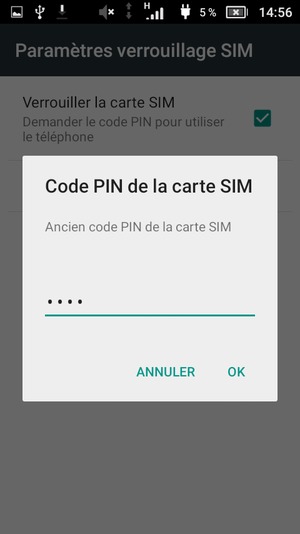 Saisissez votre Ancien code PIN de la carte SIM et sélectionnez OK