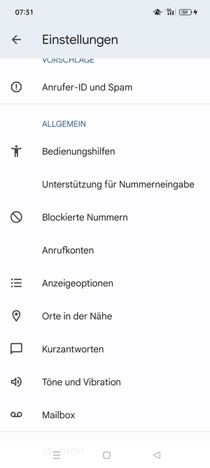 Scrollen Sie und wählen Sie Mailbox