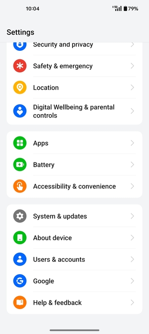Scroll to and select System & updates