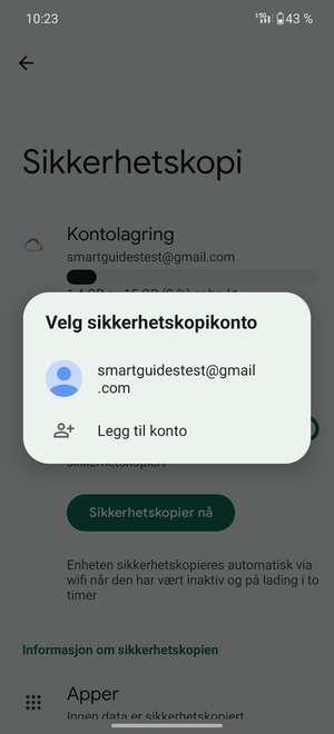 Velg sikkerhetskopi-kontoen din