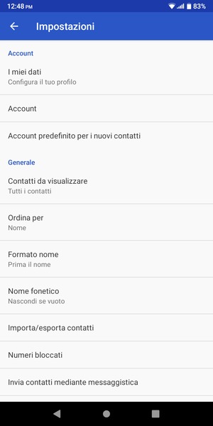 Seleziona Importa/esporta contatti