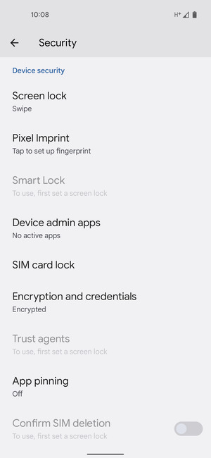 Scroll to and select SIM card lock