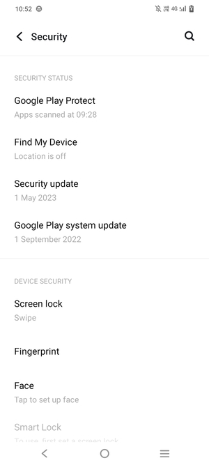 To activate your screen lock, go to the Security menu and select Screen lock