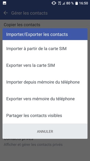 Sélectionnez Importer à partir de la carte SIM
