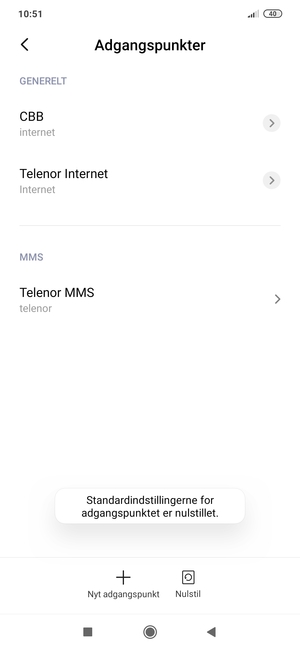 Din telefon vil nulstille til standard internet- og MMS-indstillinger