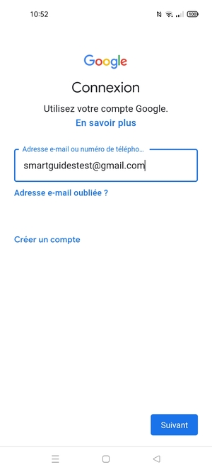Saisissez votre adresse Gmail et sélectionnez Suivant