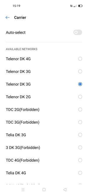 Select a network operator from the list
