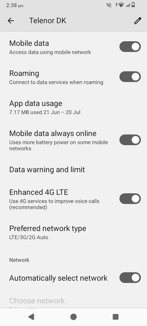 Turn Roaming on or off