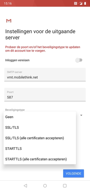Selecteer Geen en VOLGENDE