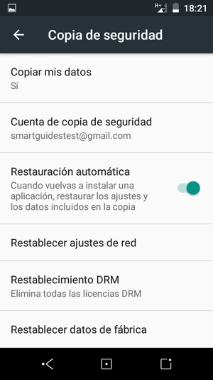 Seleccione Cuenta de copia de seguridad