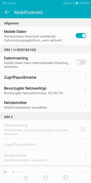 Scrollen Sie zu SIM 1 oder SIM 2 und wählen Sie Bevorzugter Netzwerktyp