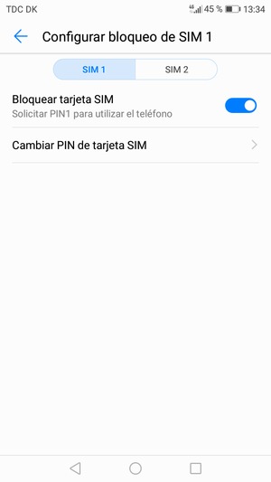Seleccione SIM 1 o SIM 2 y seleccione Cambiar PIN de tarjeta SIM
