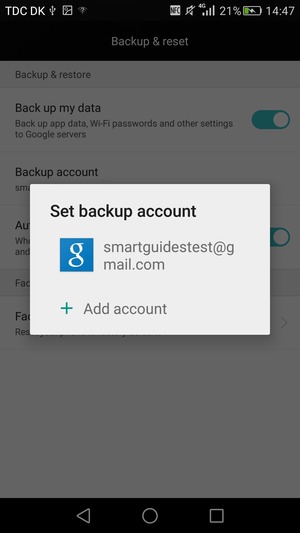 Select your backup account
