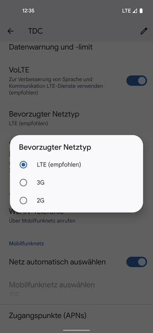Wählen Sie die gewünschte Option