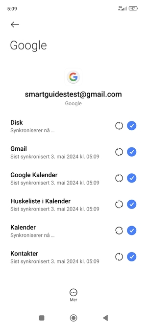 Din informasjon blir synkronisert