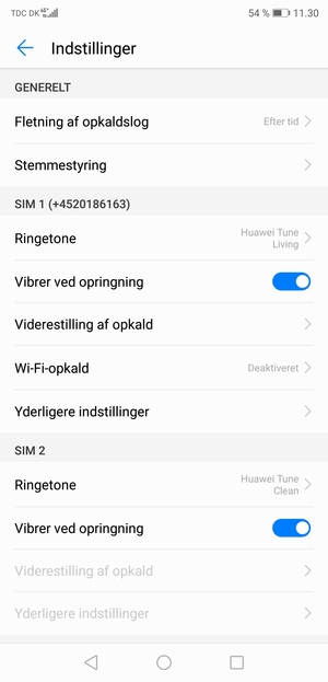 Scroll til SIM 1 eller SIM 2 og vælg Yderligere indstillinger