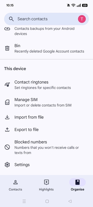 Scroll to and select Manage SIM