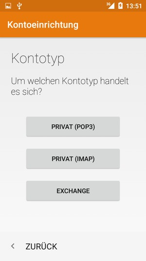 Wählen Sie PRIVAT (POP3) oder PRIVAT (IMAP)