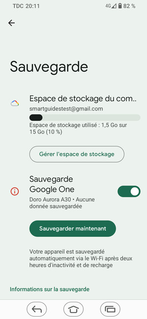 Sélectionnez Espace de stockage du compte