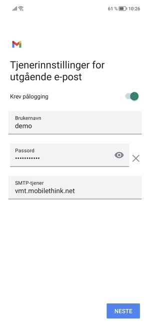 Skriv inn utgående serveradresse