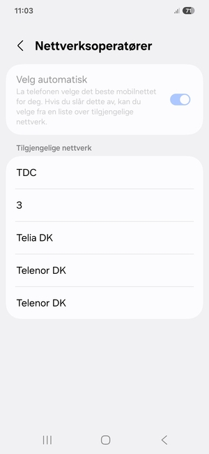 Velg en nettverksoperatør fra listen